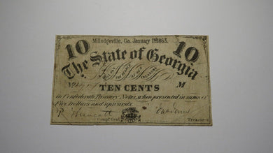 $.10 1863 Milledgeville Georgia GA Obsolete Currency Bank Note Bill! State of GA