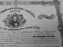 Load image into Gallery viewer, $100 1862 Confederate Bond Certificate Currency Bank Note Bill UNC 14&quot; X 9.5&quot;