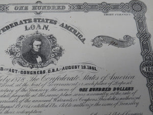 $100 1862 Confederate Bond Certificate Currency Bank Note Bill UNC 14" X 9.5"
