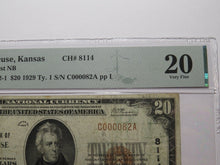 Load image into Gallery viewer, $20 1929 Syracuse Kansas KS National Currency Bank Note Bill Ch #8114 VF20 PMG