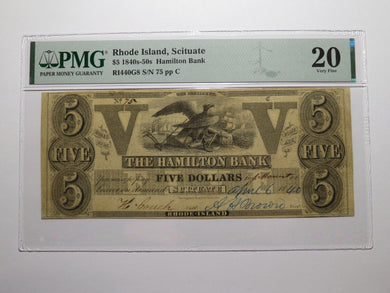 $5 1840 Scituate Rhode Island Obsolete Currency Bank Note Bill The Hamilton Bank