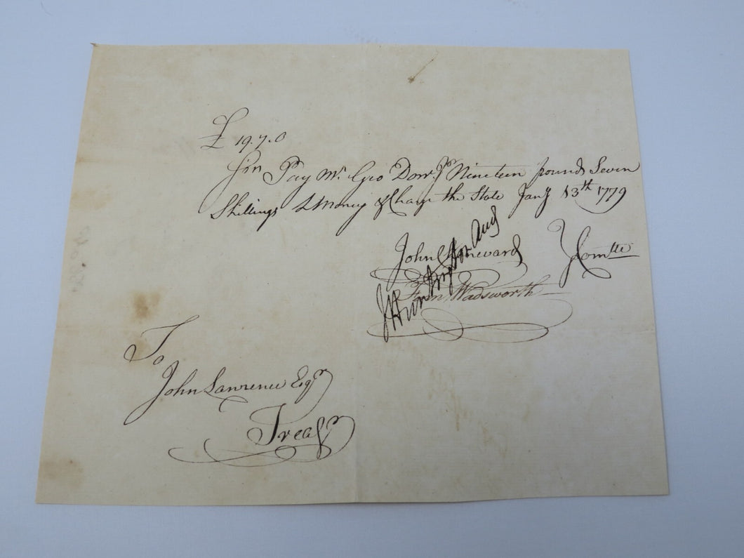 1779 Payment Certificate Written to John Lawrence Colonial Currency Note USA!
