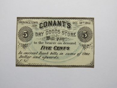 $.05 1862 Provincetown Massachusetts Obsolete Currency Bank Note Bill Conant's