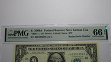 Load image into Gallery viewer, $1 2003 Radar Serial Number Federal Reserve Currency Bank Note Bill PMG UNC66EPQ