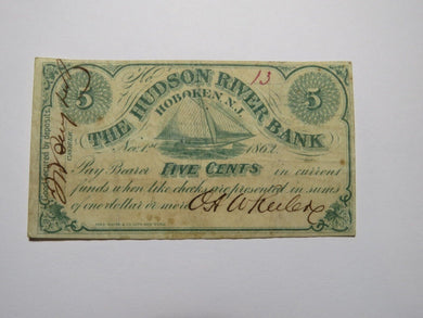 $.05 1862 Hoboken New Jersey NJ Obsolete Currency Bank Note Bill Hudson River