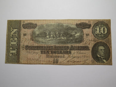 $10 1864 Richmond Virginia VA Confederate Currency Bank Note Bill RARE T68 VF