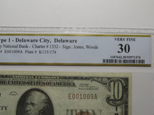 Load image into Gallery viewer, $10 1929 Delaware City Delaware National Currency Bank Note Bill #1332 VF30 PCGS