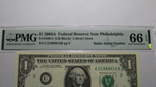 Load image into Gallery viewer, $1 2003 Radar Serial Number Federal Reserve Currency Bank Note Bill PMG UNC66EPQ