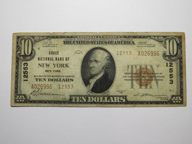 $10 1929 New York City NY National Currency Bank Note Bill #12553 Grace National