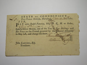 1781 Connecticut Pay Table Office Colonial Currency Note Bill! Wadsworth/Mosley!
