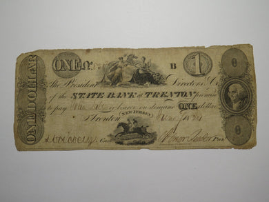 $1 1824 Trenton New Jersey NJ Obsolete Currency Bank Note Bill State Bank