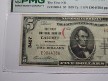 Load image into Gallery viewer, $5 1929 Calumet Michigan MI National Currency Bank Note Bill #3457 VF25 PMG