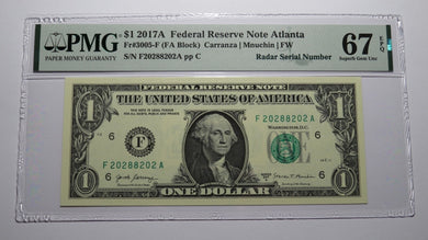 $1 2017 Radar Serial Number Federal Reserve Currency Bank Note Bill PMG UNC67EPQ