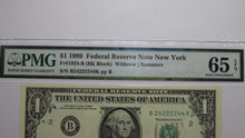Load image into Gallery viewer, $1 1999 Fancy Serial Number Federal Reserve Bank Note Bill UNC65 PMG #24222244