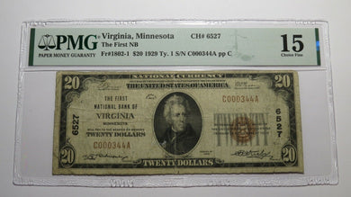 $20 1929 Virginia Minnesota MN National Currency Bank Note Bill #6527 F15 PMG