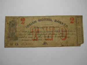 $2 1862 Montgomery Alabama Obsolete Currency Bank Note Bill Josiah Morris Banker