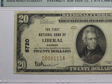 Load image into Gallery viewer, $20 1929 Liberal Kansas KS National Currency Bank Note Bill #6720 Binary Serial