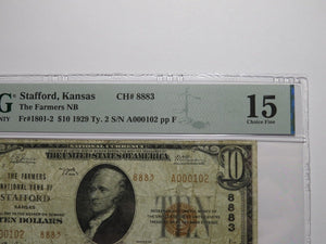 $10 1929 Stafford Kansas KS National Currency Bank Note Bill Ch. #8883 F15 PMG