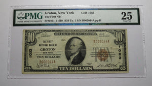 $10 1929 Groton New York NY National Currency Bank Note Bill Ch. #1083 VF25 PMG