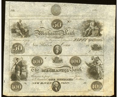 $50-$100 1860's New Haven Connecticut Obsolete Currency Uncut Sheet Bank Notes