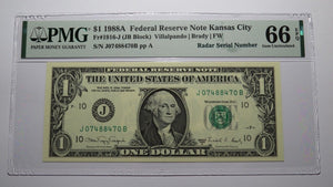 $1 1988 Radar Serial Number Federal Reserve Currency Bank Note Bill PMG UNC66EPQ