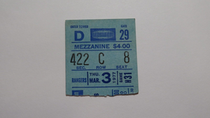 March 3, 1977 New York Rangers Boston Bruins Hockey Ticket Stub Gilbert 400th G