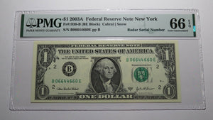 $1 2003 Radar Serial Number Federal Reserve Currency Bank Note Bill PMG UNC66EPQ