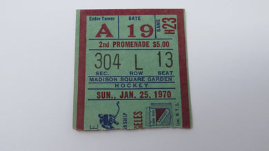 January 25, 1970 New York Rangers Vs. Los Angeles Kings NHL Hockey Ticket Stub