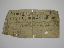 Load image into Gallery viewer, 1754 Thirty Shillings North Carolina NC Colonial Currency Note Bill RARE 30s
