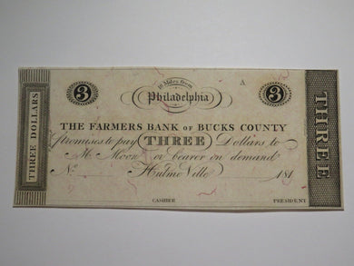 $3 181_ Hulme Ville Pennsylvania Obsolete Currency Bank Note Philadelphia UNC++