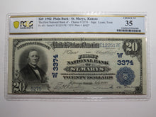 Load image into Gallery viewer, $20 1902 St. Marys Kansas KS National Currency Bank Note Bill #3374 VF35 Saint