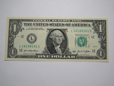 $1 2021 Radar Serial Number Federal Reserve Currency Bank Note Bill UNC 16188161