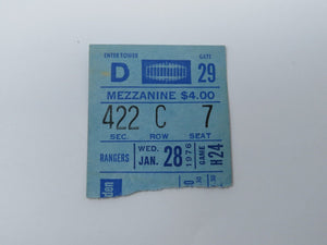 January 28, 1976 New York Rangers Vs. Buffalo Sabres NHL Hockey Ticket Stub