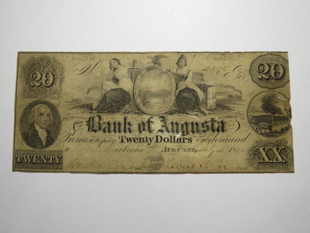 $20 1850 Augusta Georgia GA Obsolete Currency Bank Note Bill Bank of Augusta