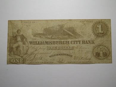 $1 1857 Williamsburgh New York NY Obsolete Currency Bank Note Bill City Bank