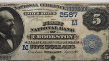 Load image into Gallery viewer, $5 1882 Crookston Minnesota MN National Currency Bank Note Bill #2567 VF25 PMG