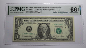 $1 1995 Radar Serial Number Federal Reserve Currency Bank Note Bill PMG UNC66EPQ