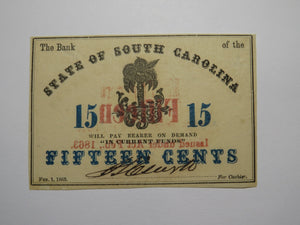 $.15 1863 Charleston South Carolina Obsolete Currency Bank Note State of SC UNC+