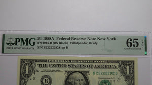 $1 1988 Near Solid Serial Number Federal Reserve Bank Note Bill UNC65 #22222292