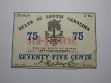 Load image into Gallery viewer, $.75 1863 Charleston South Carolina Obsolete Currency Bank Note State of SC UNC
