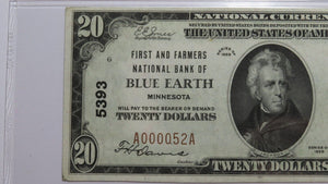 $20 1929 Blue Earth Minnesota MN National Currency Bank Note Bill #5393 AU55 PMG