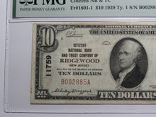 Load image into Gallery viewer, $10 1929 Ridgewood New Jersey NJ National Currency Bank Note Bill Ch #11759 VF25