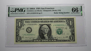 $1 1988 Radar Serial Number Federal Reserve Currency Bank Note Bill PMG UNC66EPQ