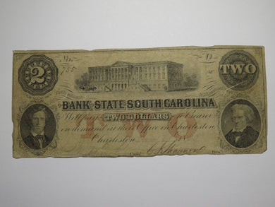 $2 1862 Charleston South Carolina SC Obsolete Currency Bank Note Bill Bank of SC