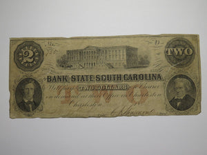 $2 1862 Charleston South Carolina SC Obsolete Currency Bank Note Bill Bank of SC