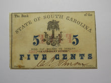 Load image into Gallery viewer, $.05 1863 Charleston South Carolina Obsolete Currency Bank Note State of SC USA