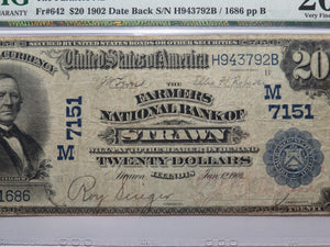 $20 1902 Strawn Illinois IL National Currency Bank Note Bill Ch. #7151 PMG VF20