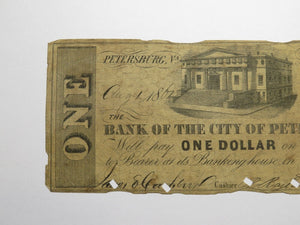 $1 1861 Petersburg Virginia VA Obsolete Currency Bank Note Bill City of Pete