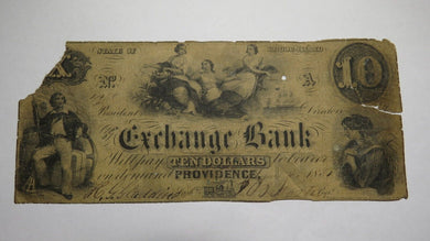 $10 1851 Providence Rhode Island RI Obsolete Currency Bank Note Bill Exchange