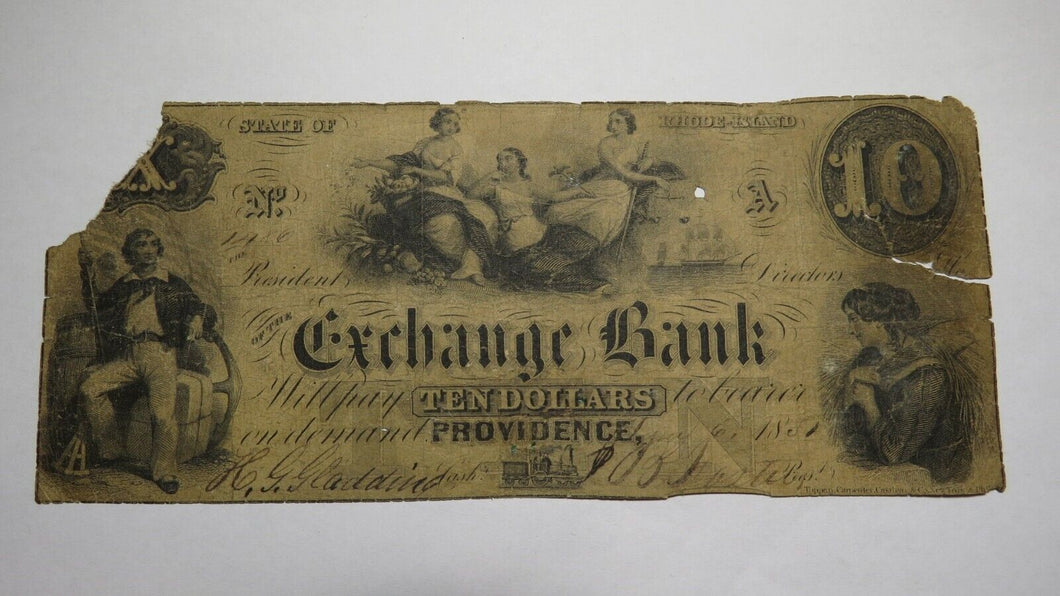 $10 1851 Providence Rhode Island RI Obsolete Currency Bank Note Bill Exchange